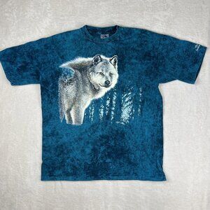 Vintage 80s-90s Wolf T Shirt XL Mens DSingle Stitch Tie Dye Blue Harlequin Brand